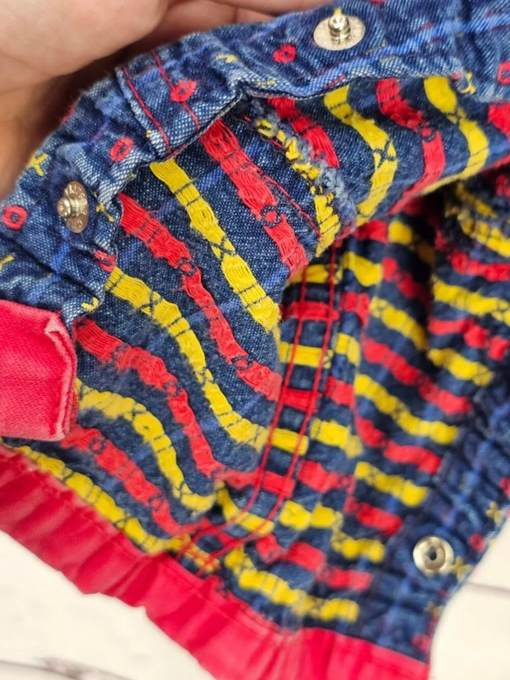 OshKosh Bgosh Infant Girls XO Tic Tack Toe Denim Overalls 6/9M Red USA Made